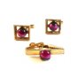 Vintage Gold Tone & Red / Purplish Cufflinks & Tie Clasp