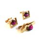 Vintage Gold Tone & Red / Purplish Cufflinks & Tie Clasp
