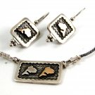 14K Gold & Sterling Silver Fish Pieced Earrings & Matching Necklace