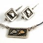 14K Gold & Sterling Silver Fish Pieced Earrings & Matching Necklace