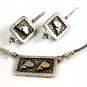 14K Gold & Sterling Silver Fish Pieced Earrings & Matching Necklace