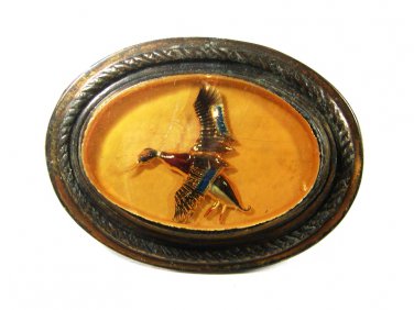 Vintage Mallard Duck In Flight Belt Brass & Lucite Buckle Unbranded 71415