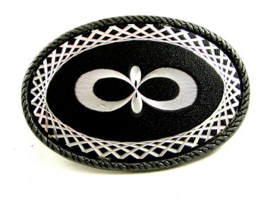 Unmarked Silvertone & Black Belt Buckle 10292013