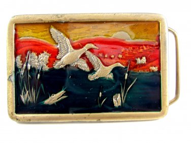 1970's Enameled Ducks In Flight Belt Buckle 04228014 by Kolcaco