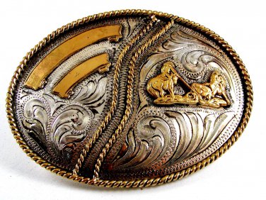 Western Cowboy Rodeo Calf Roping Belt Buckle by Silver Strike 12112013cc