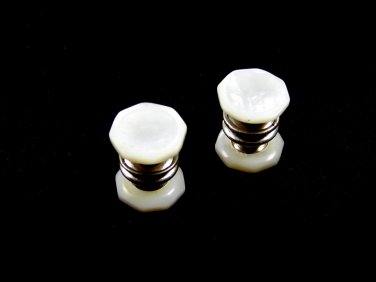 Deco Silvertone Mother Pearl Snap Link Cufflinks Bear Wilde KUM-A-PART 102714a