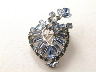 Gorgeous Vintage Blue Rhinestone Brooch