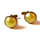 Vintage Unmarked Yellow Plastic / Lucite ??? Brass Tone Cufflinks
