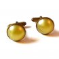 Vintage Unmarked Yellow Plastic / Lucite ??? Brass Tone Cufflinks