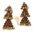 Vintage Christmas Tree Rhinestone Clip On Earrings by HOBE 71215