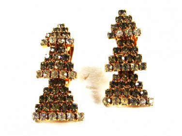 Vintage Christmas Tree Rhinestone Clip On Earrings by HOBE 71215