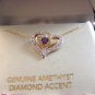 Sterling Silver 18KT Amethyst Heart Diamond Accents Pendant Chain