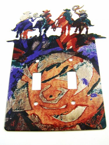4 Cowboys 4 Horses Double Light Switch Cover Plate by Lazart USA