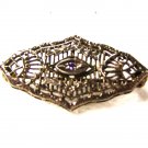 Edwardian / Art Deco Sterling Silver & Amythest Filigree Brooch Unbranded 7115