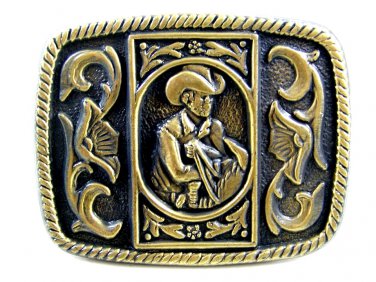 Unmarked Western Cowboy with Hat & Horse Belt Buckle 10222013