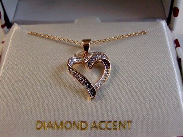 Sterling Silver & 18Kt Gold & Diamond Accent Heart Pendant Chain