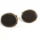 Goldtone & Dark Brown Leather Top Cufflinks Not Signed