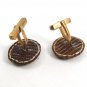 Goldtone & Dark Brown Leather Top Cufflinks Not Signed
