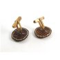 Goldtone & Dark Brown Leather Top Cufflinks Not Signed