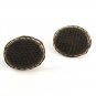 Goldtone & Dark Brown Leather Top Cufflinks Not Signed