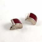 Mexican Sterling Silver & Red Onyx Pieced Earrings