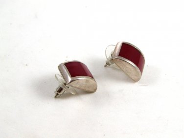 Mexican Sterling Silver & Red Onyx Pieced Earrings