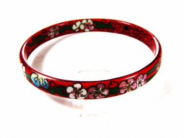 Vintage Oriental Red Flowers Cloisonne Bracelet Unbranded 71715