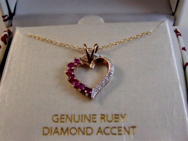 Sterling Silver & 18Kt & Ruby & Diamond Accent Heart Pendant Chain