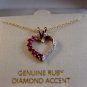 Sterling Silver & 18Kt & Ruby & Diamond Accent Heart Pendant Chain