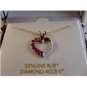 Sterling Silver & 18Kt & Ruby & Diamond Accent Heart Pendant Chain