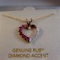 Sterling Silver & 18Kt & Ruby & Diamond Accent Heart Pendant Chain