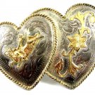 Alpaca Mexico 2 Hearts Bull Rider Western Belt Buckle 7214