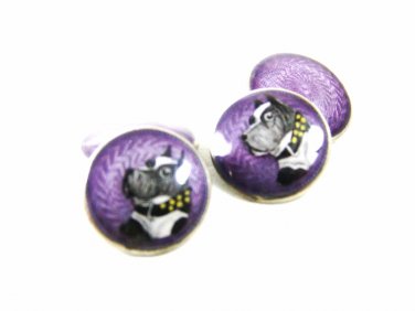 Edwardian Schnauzer Dog Portrait Sterling Silver Cufflinks Unmarked 101514