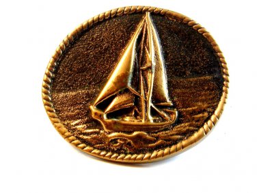 Vintage Handcrafted Sail Boat Belt Buckle Signed Crafts by Mike ? W.Va.