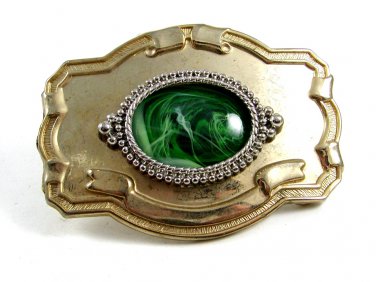 Western Cowboy Silvertone Green / White Belt Buckle 10272013df