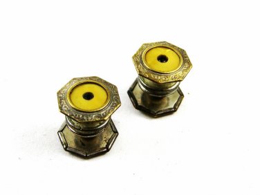 Art Deco Silvertone & Yellow Shell Snap Link Cufflinks Unmarked 103114