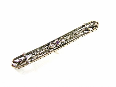 Edwardian Art Deco Sterliing Silver Amythests Filigree Bracelet Unbranded 7415