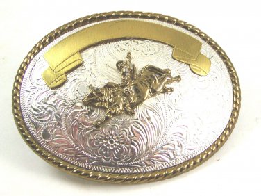 Western Cowboy Rodeo Bull Rider 2 Tone Belt Buckle Made in USA