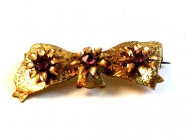 Vintage Flower Bow Brooch W/ Purple Stones
