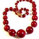 Vintage Huge Cherry Red Glass & Crystal Beads 22" Necklace