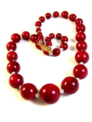 Vintage Huge Cherry Red Glass & Crystal Beads 22" Necklace