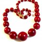 Vintage Huge Cherry Red Glass & Crystal Beads 22" Necklace