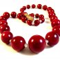 Vintage Huge Cherry Red Glass & Crystal Beads 22" Necklace