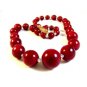 Vintage Huge Cherry Red Glass & Crystal Beads 22" Necklace