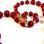 Vintage Huge Cherry Red Glass & Crystal Beads 22" Necklace