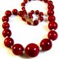 Vintage Huge Cherry Red Glass & Crystal Beads 22" Necklace