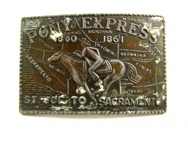 Vintage Pony Express 1860 - 1861 St Joe to Sacramento Belt Buckle #102213