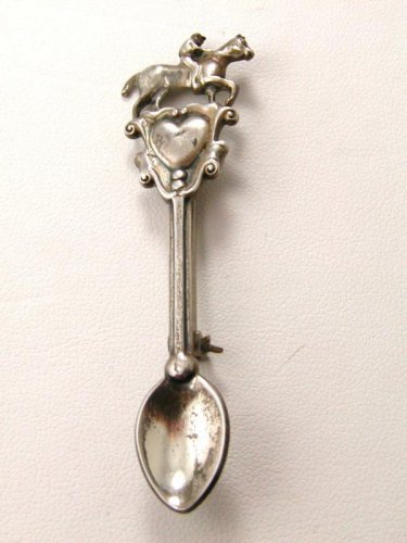 Vintage Sterling Spoon Heart Jockey Horse Derby Race Brooch Odd