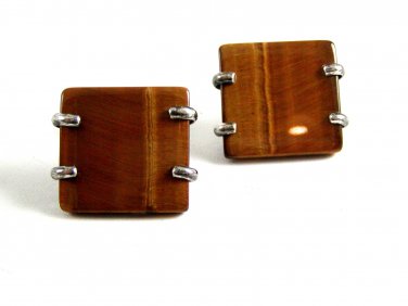 Unmarked Sterling Silver & Huge Tiger Eye Cufflinks 11262013