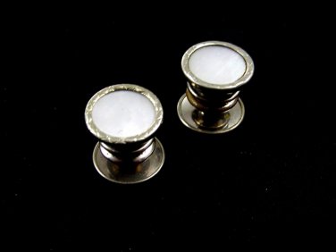 Art Deco Silvertone Mother of Pearl Cufflinks Bear Wilde KUM-A-PART 102714m